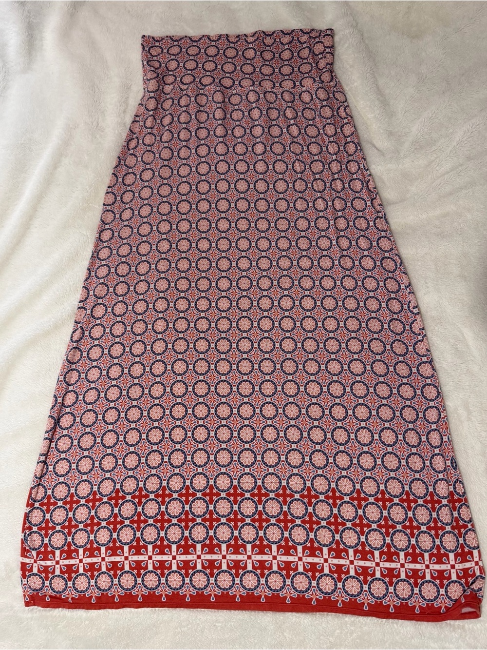 Max Studio Pink and Navy Geometric Maxi Skirt